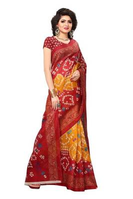 Red printed bhagalpuri saree with blouse 3