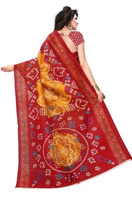 Red printed bhagalpuri saree with blouse 4