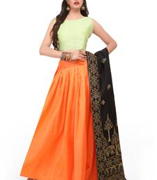 Orange plain dupion silk stitched lehenga with dupatta