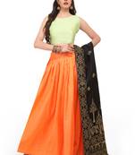 Orange plain dupion silk stitched lehenga with dupatta
