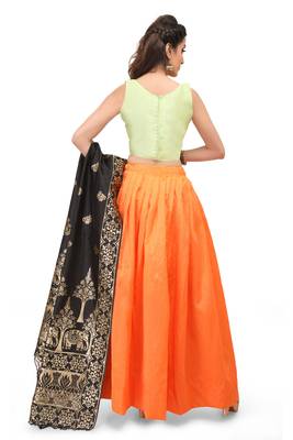 Orange plain dupion silk stitched lehenga with dupatta 2