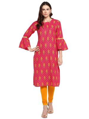 Pink printed cotton kurtis 1