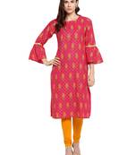 Pink printed cotton kurtis