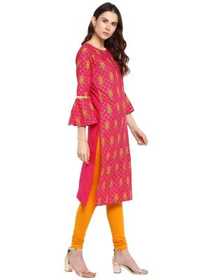 Pink printed cotton kurtis 4