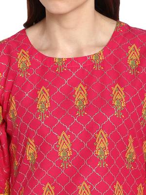 Pink printed cotton kurtis 5