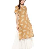 Beige printed cotton kurtis