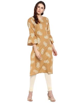 Mustard printed cotton kurtis 1