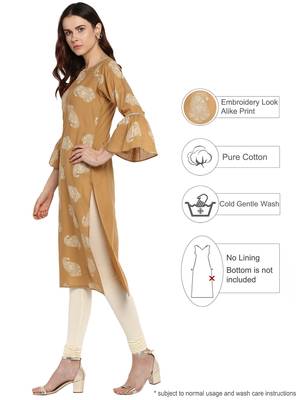 Mustard printed cotton kurtis 3