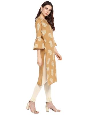 Mustard printed cotton kurtis 4