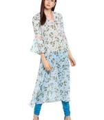Sky-blue printed georgette kurtis