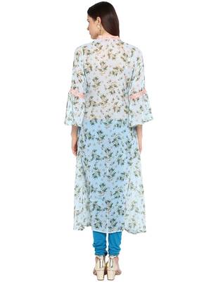 Sky-blue printed georgette kurtis 2