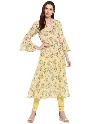 Yellow printed georgette kurtis 1