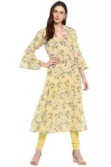 Yellow printed georgette kurtis