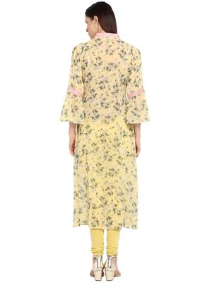 Yellow printed georgette kurtis 2