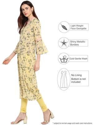 Yellow printed georgette kurtis 3