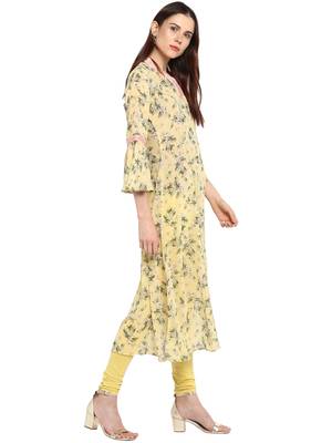 Yellow printed georgette kurtis 4