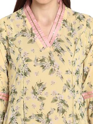 Yellow printed georgette kurtis 5