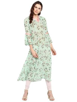 Sea-green printed georgette kurtis 1