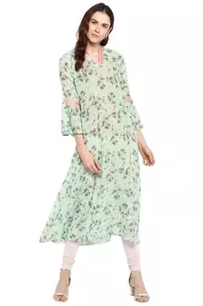 Sea-green printed georgette kurtis
