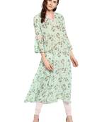 Sea-green printed georgette kurtis