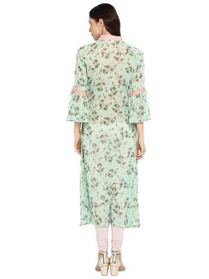 Sea-green printed georgette kurtis 2