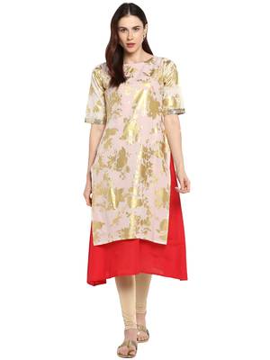 Beige printed cotton kurtis 1