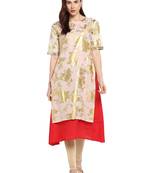 Beige printed cotton kurtis