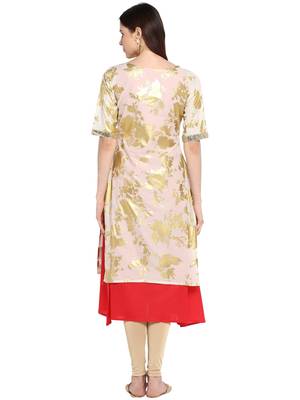 Beige printed cotton kurtis 2