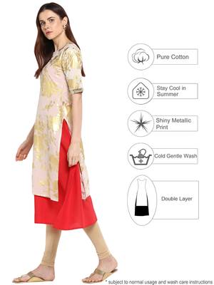 Beige printed cotton kurtis 3