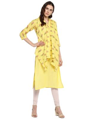 Yellow printed cotton kurtis 1