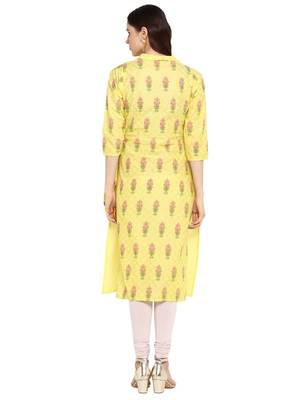 Yellow printed cotton kurtis 2