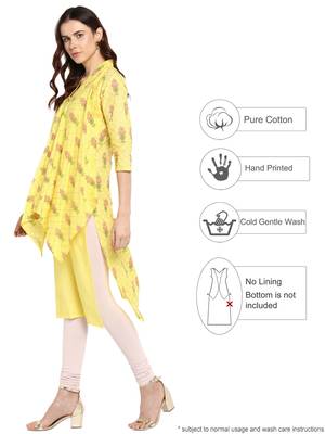 Yellow printed cotton kurtis 3