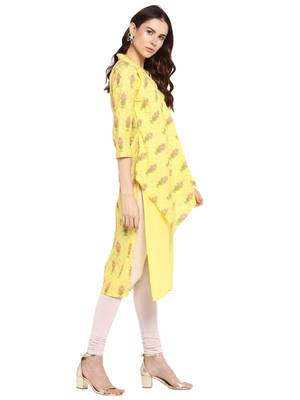 Yellow printed cotton kurtis 4
