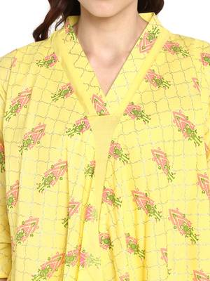 Yellow printed cotton kurtis 5