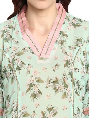 Sea-green printed georgette kurtis 5