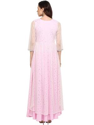 Pink printed net kurtis 2