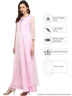 Pink printed net kurtis 3