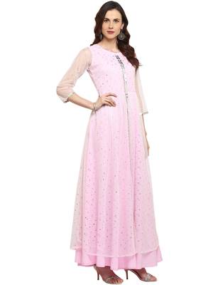 Pink printed net kurtis 4