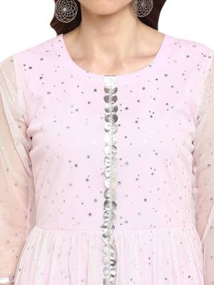 Pink printed net kurtis 5