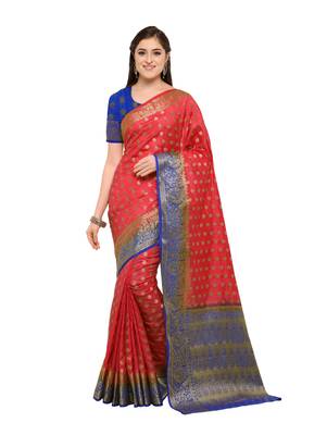 Pink woven art silk saree with blouse 6