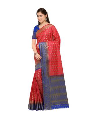 Pink woven art silk saree with blouse 7