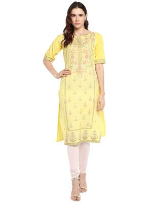 Yellow printed cotton kurtis 1