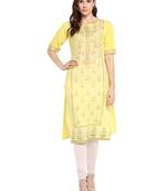 Yellow printed cotton kurtis