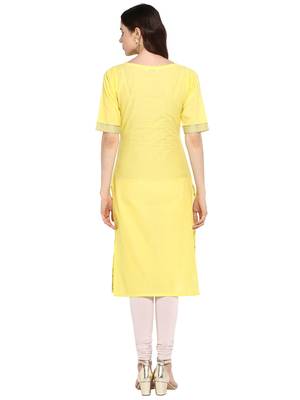 Yellow printed cotton kurtis 2