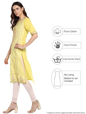 Yellow printed cotton kurtis 3