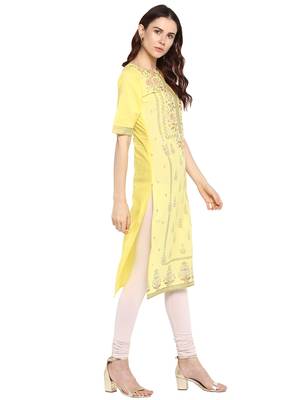 Yellow printed cotton kurtis 4