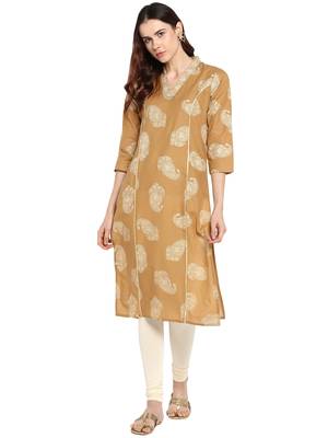 Mustard printed cotton kurtis 1