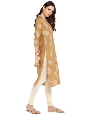 Mustard printed cotton kurtis 4