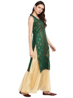 Green printed polyester kurtis 4
