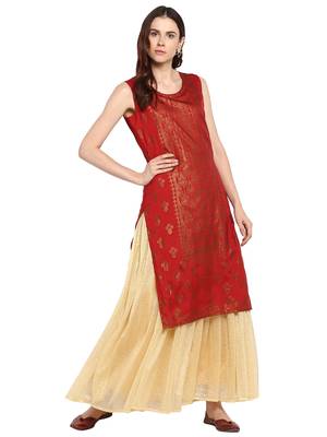 Red printed polyester kurtis 1